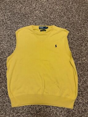Vintage Polo by Ralph Lauren Yellow V-Neck Sweater Vest with Navy Pony